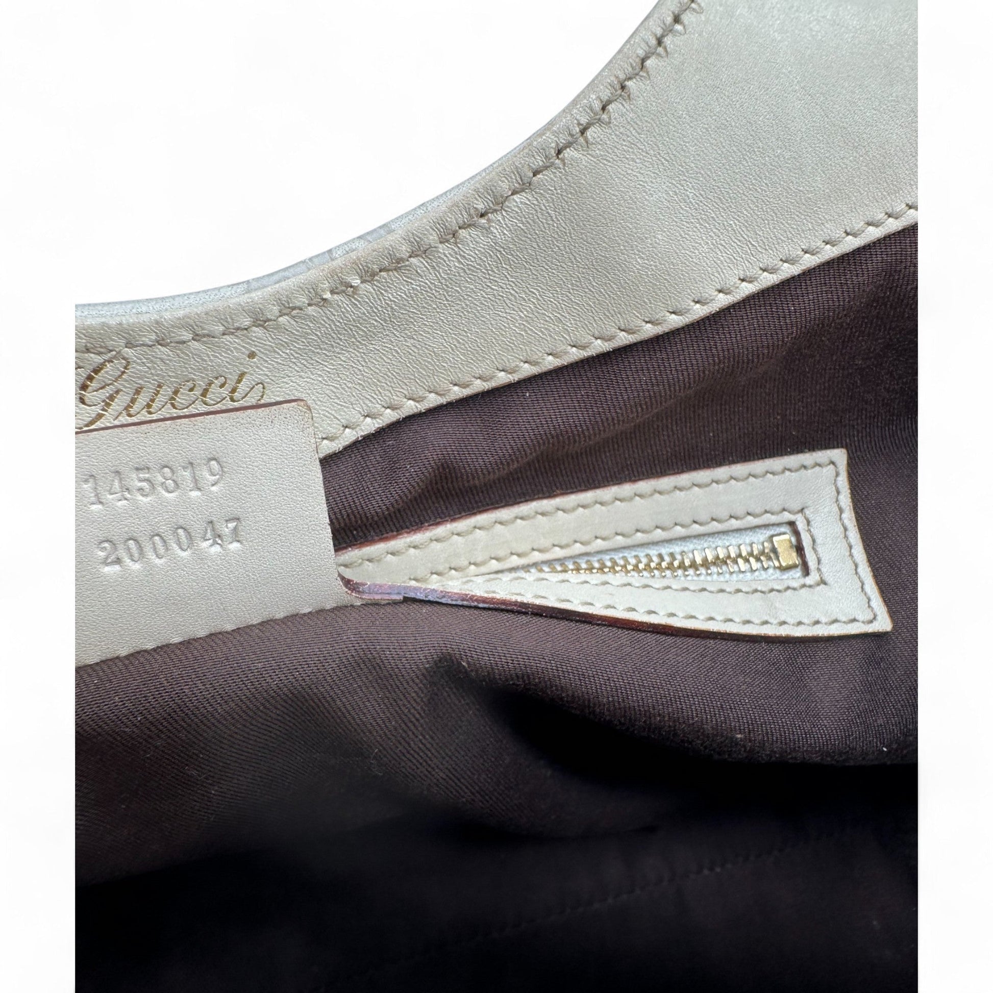 Vintage Gucci Cream Embossed GG Monogram Leather Jackie Bardot - Thanks it's Vintage