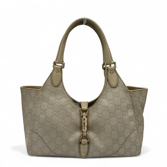 Vintage Gucci Cream Embossed GG Monogram Leather Jackie Bardot - Thanks it's Vintage