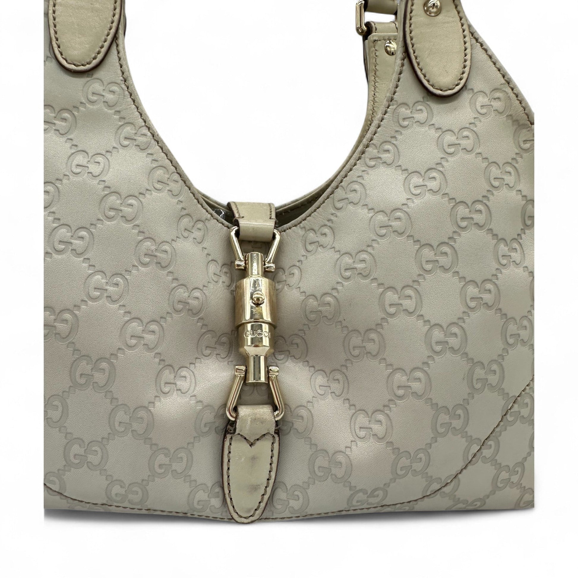 Vintage Gucci Cream Embossed GG Monogram Leather Jackie Bardot - Thanks it's Vintage