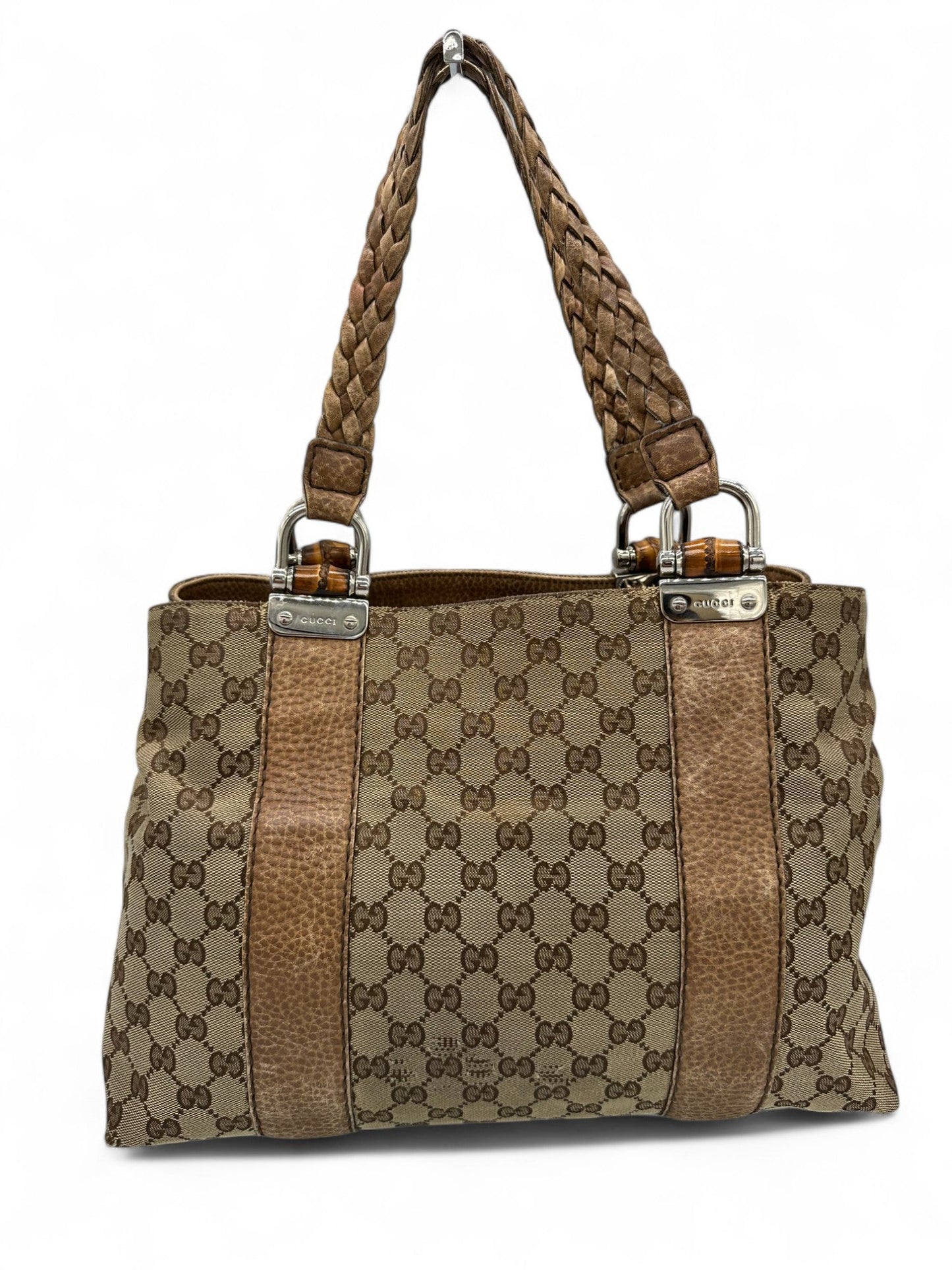 Vintage Gucci GG monogram Large Size Bamboo Tote Shoulder Bag - Thanks it's Vintage