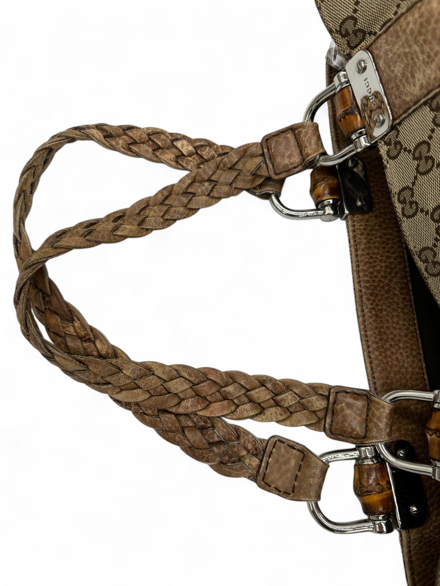 Vintage Gucci GG monogram Large Size Bamboo Tote Shoulder Bag - Thanks it's Vintage