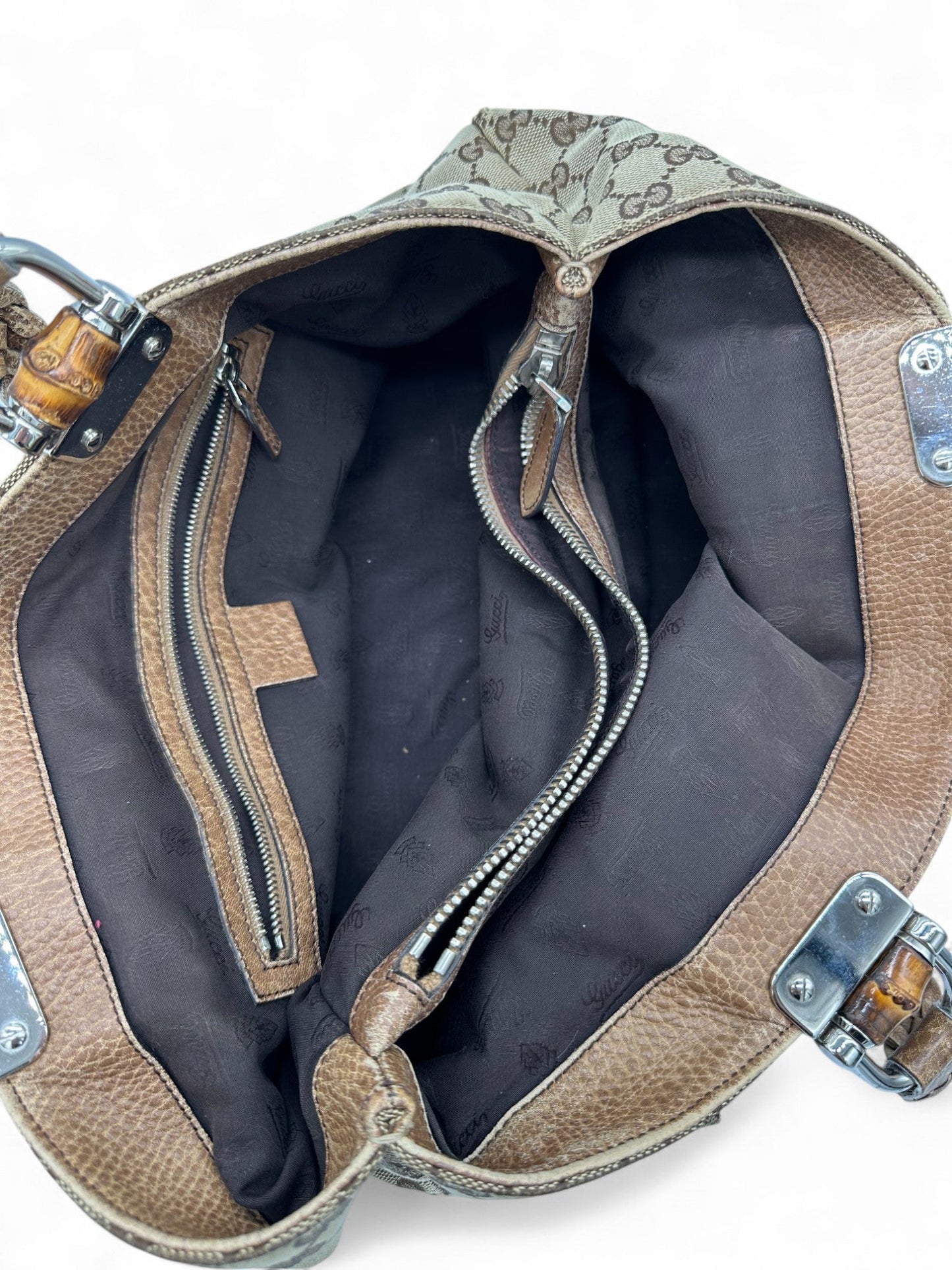 Vintage Gucci GG monogram Large Size Bamboo Tote Shoulder Bag - Thanks it's Vintage