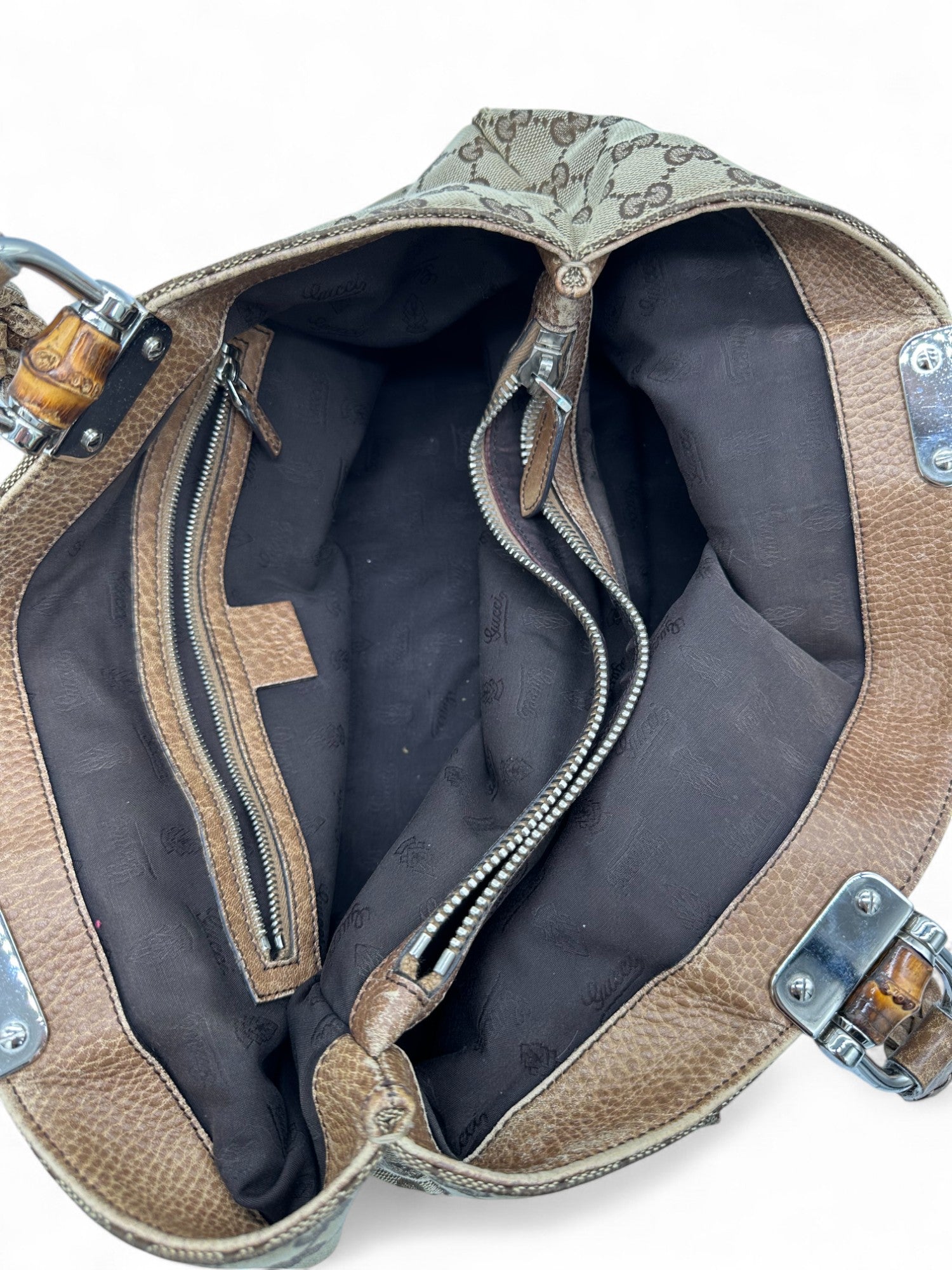 Vintage Gucci GG monogram Large Size Bamboo Tote Shoulder Bag - Thanks it's Vintage