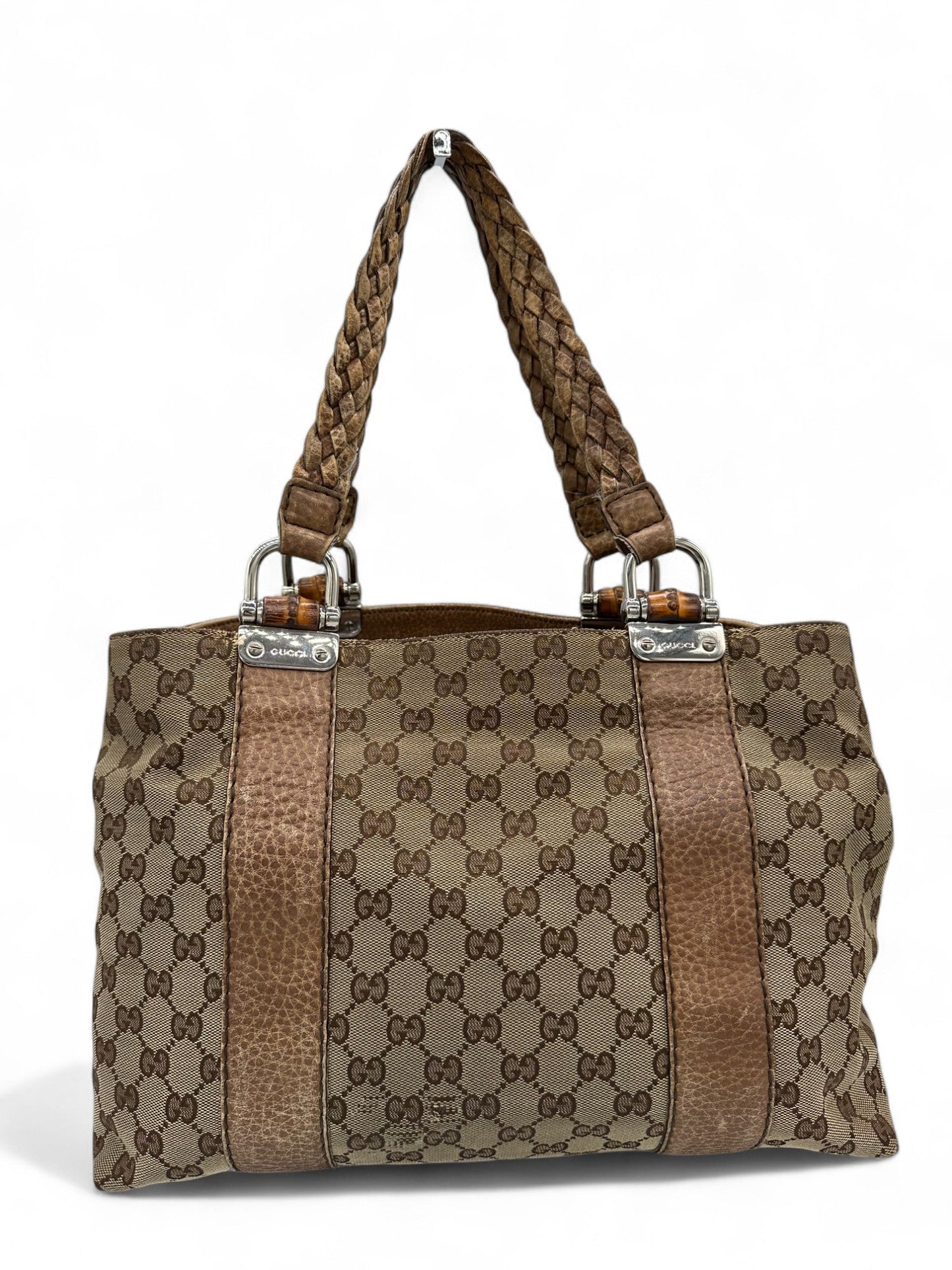 Vintage Gucci GG monogram Large Size Bamboo Tote Shoulder Bag - Thanks it's Vintage