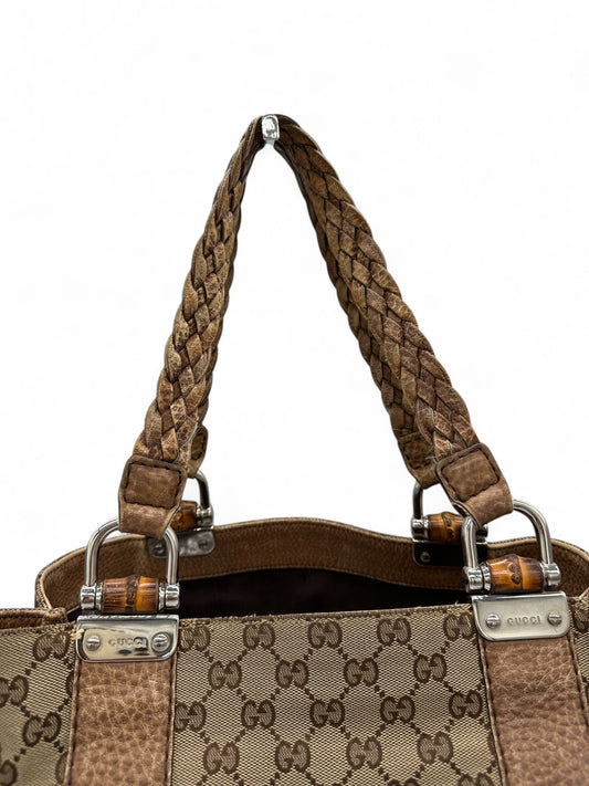 Vintage Gucci GG monogram Large Size Bamboo Tote Shoulder Bag - Thanks it's Vintage