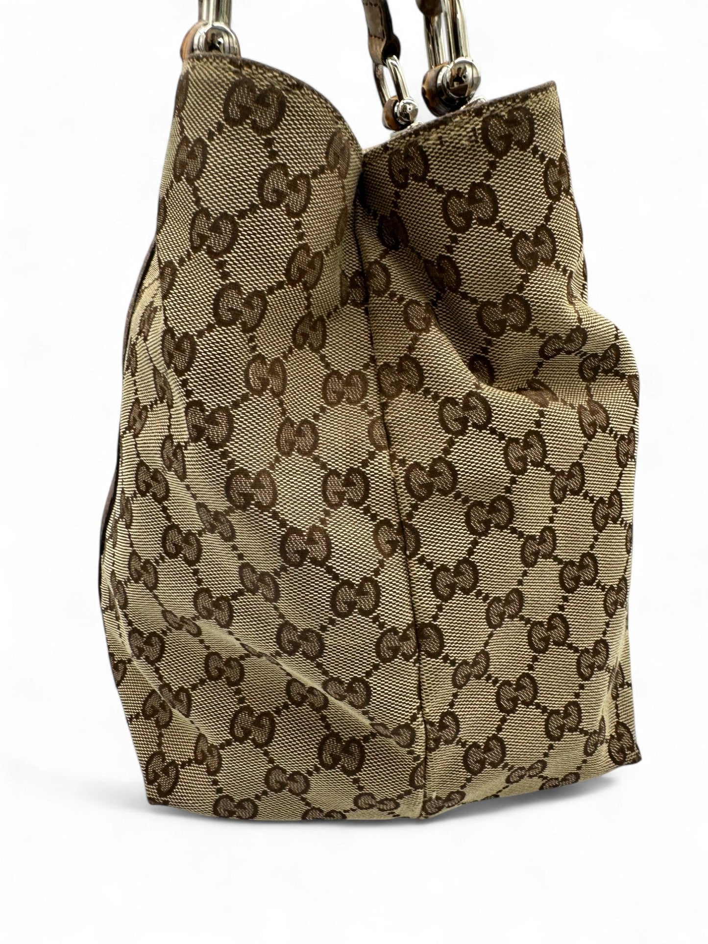 Vintage Gucci GG monogram Large Size Bamboo Tote Shoulder Bag - Thanks it's Vintage