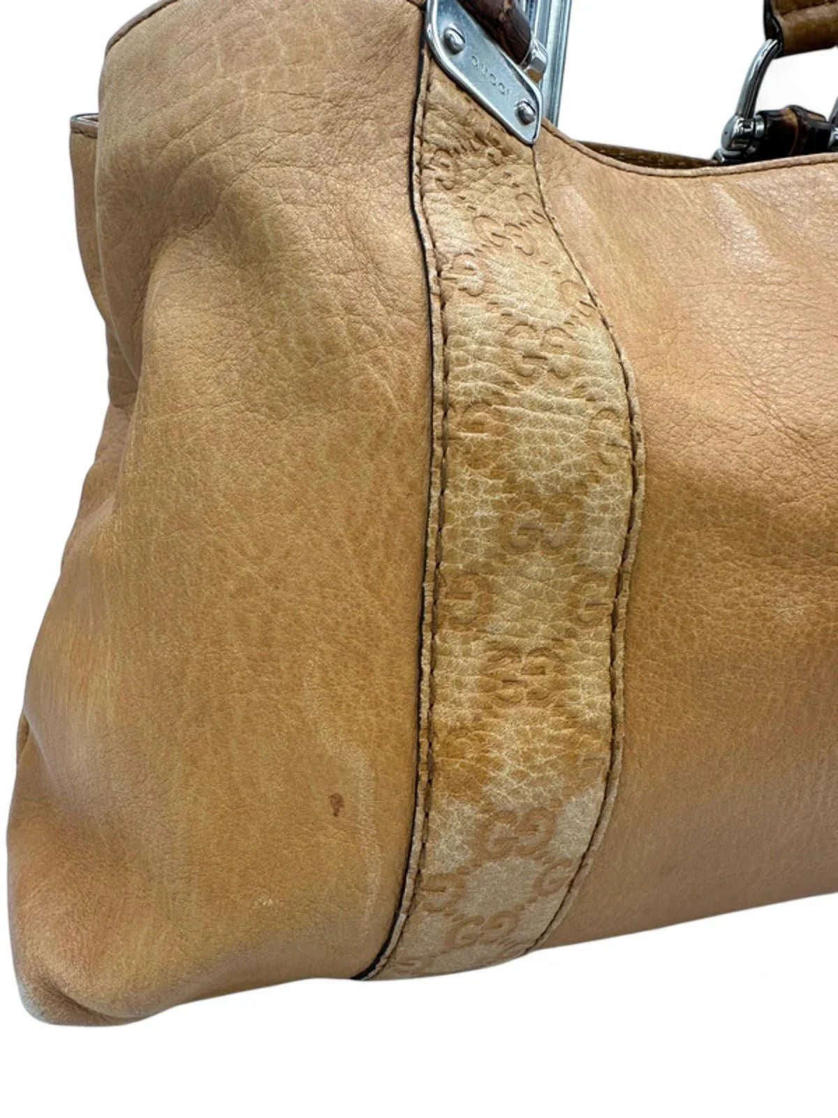 Vintage Gucci GG Signature Bamboo Bar Tote bag Mustard Leather - Thanks it's Vintage