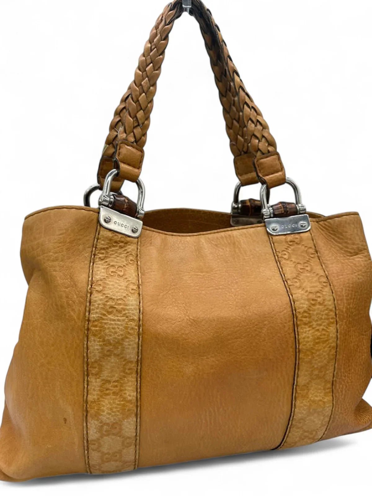 Vintage Gucci GG Signature Bamboo Bar Tote bag Mustard Leather - Thanks it's Vintage