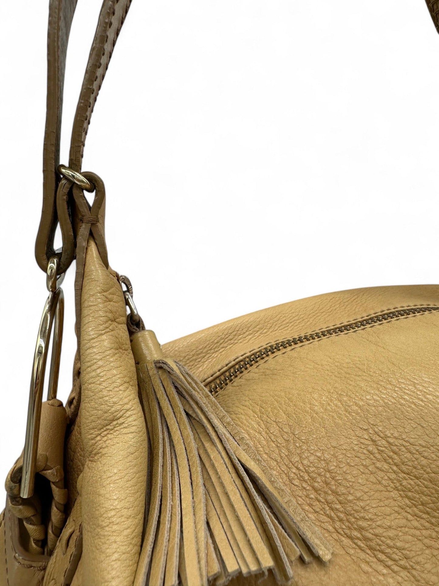 Vintage Jimmy Choo Lily Slouchy Hobo Shoulder Bag with Fringe Detail in Tan Leather - Thanks it's Vintage