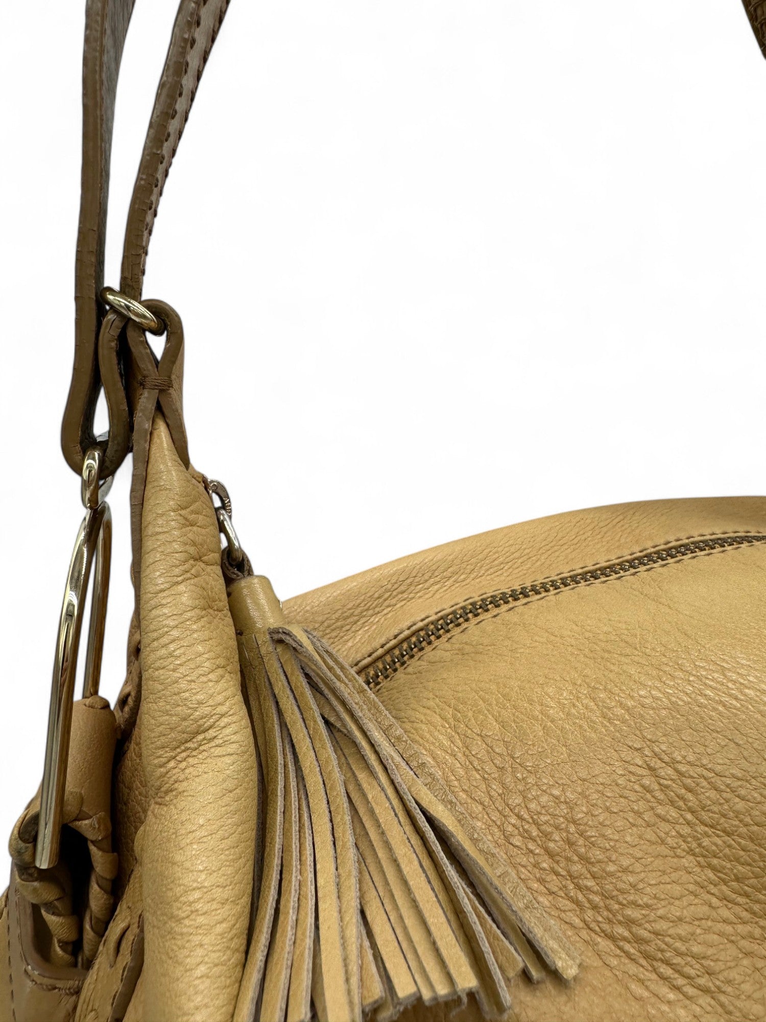 Vintage Jimmy Choo Lily Slouchy Hobo Shoulder Bag with Fringe Detail in Tan Leather - Thanks it's Vintage