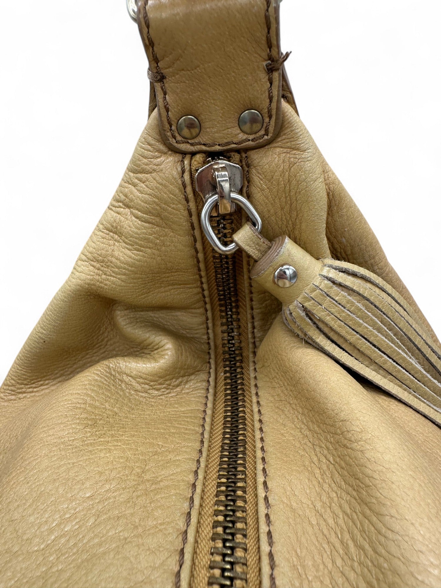 Vintage Jimmy Choo Lily Slouchy Hobo Shoulder Bag with Fringe Detail in Tan Leather - Thanks it's Vintage