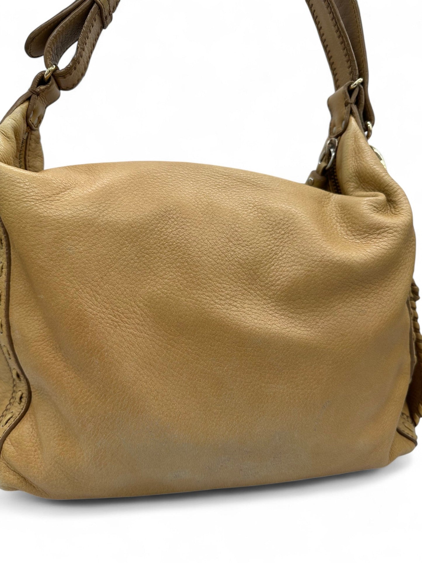 Vintage Jimmy Choo Lily Slouchy Hobo Shoulder Bag with Fringe Detail in Tan Leather - Thanks it's Vintage