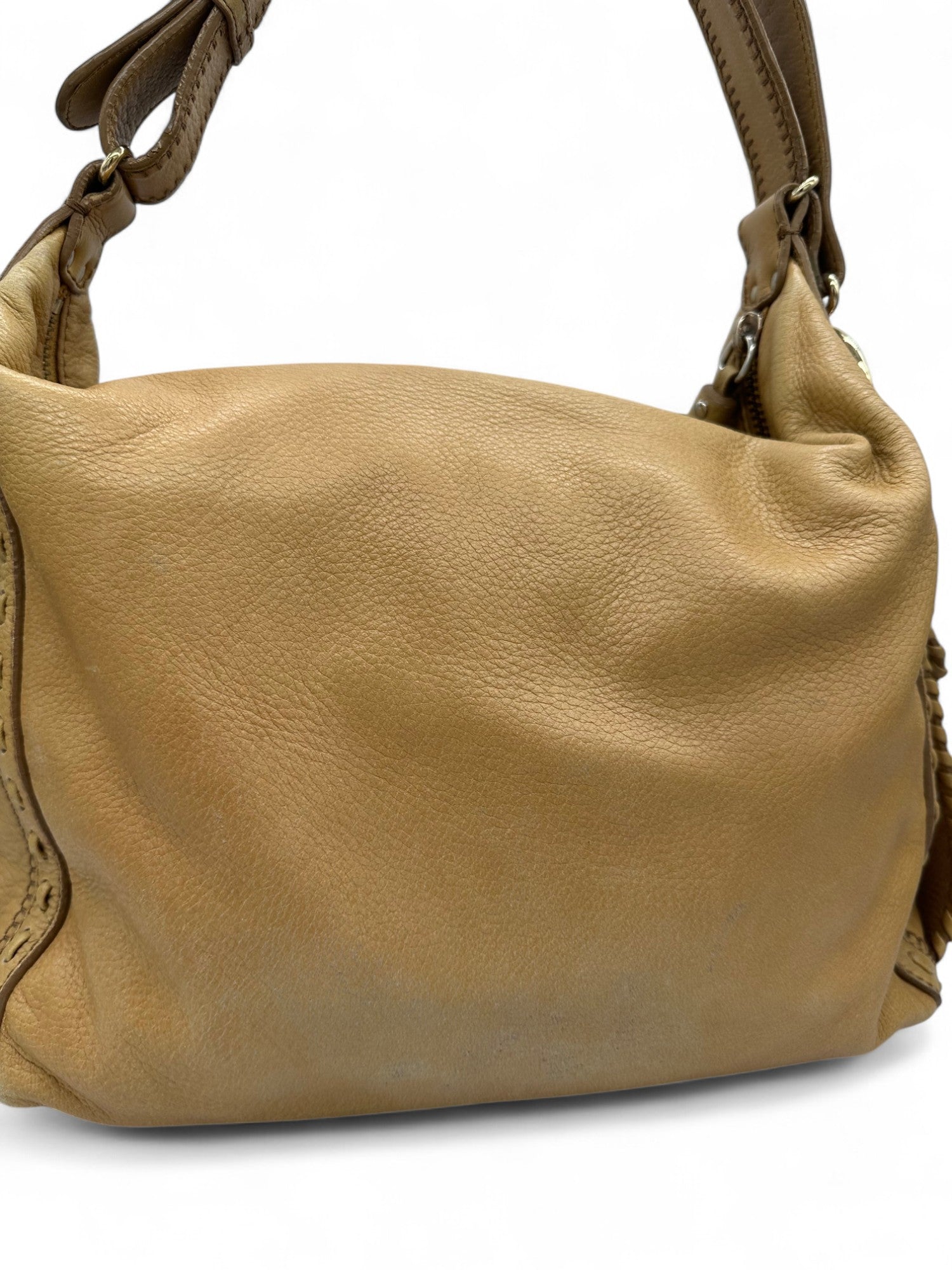 Vintage Jimmy Choo Lily Slouchy Hobo Shoulder Bag with Fringe Detail in Tan Leather - Thanks it's Vintage