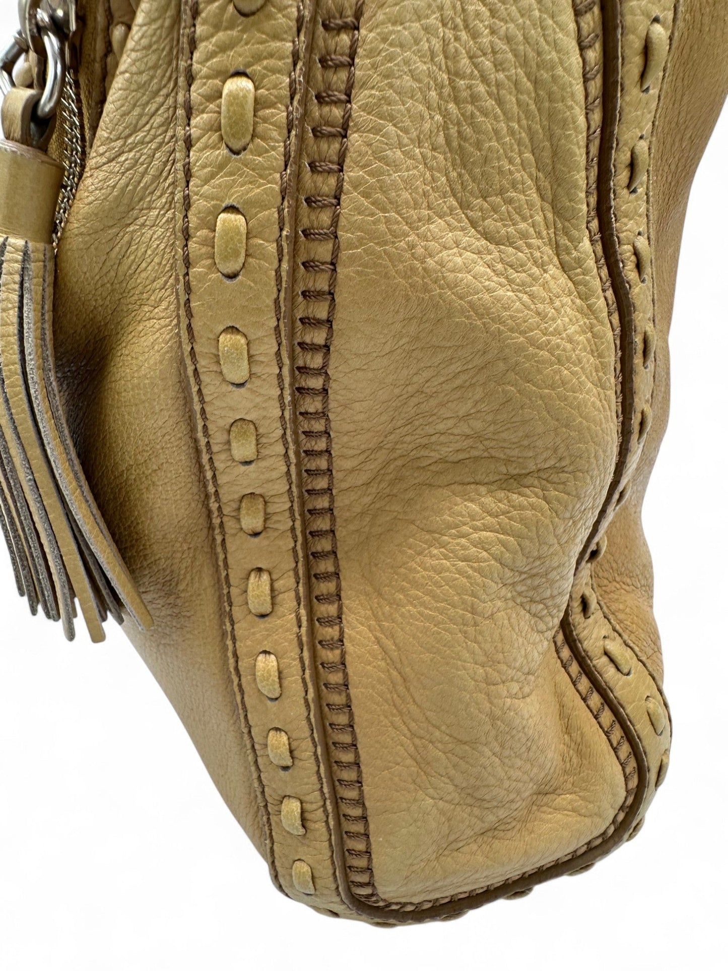 Vintage Jimmy Choo Lily Slouchy Hobo Shoulder Bag with Fringe Detail in Tan Leather - Thanks it's Vintage