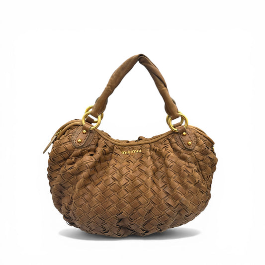 Vintage Miu Miu Fango Intreccio Woven Leather Hobo Bag - Thanks it's Vintage