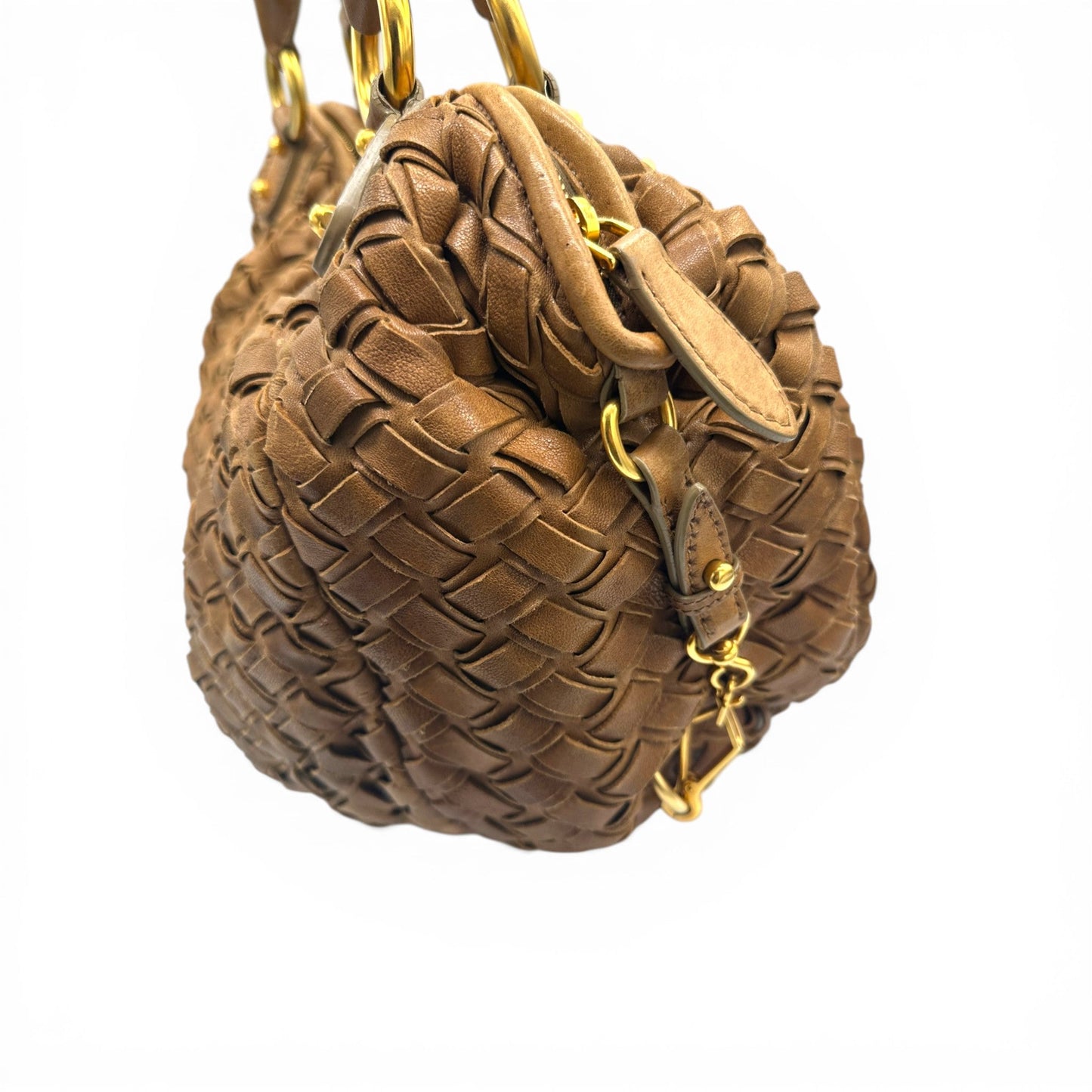 Vintage Miu Miu Fango Intreccio Woven Leather Hobo Bag - Thanks it's Vintage
