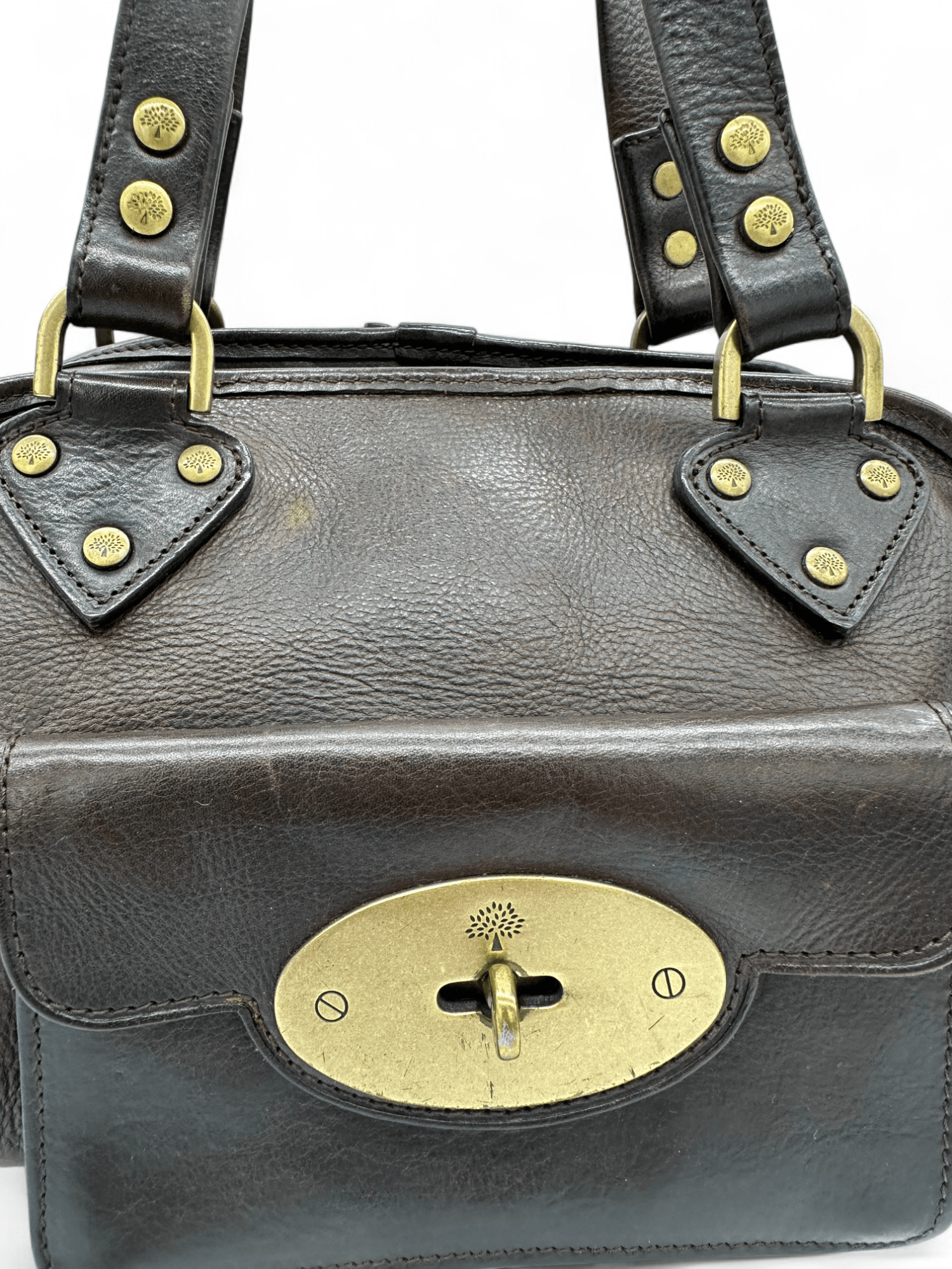 Vintage Mulberry Knightsbridge Turnlock Handbag in Chocolate Brown Leather - Thanks it's Vintage