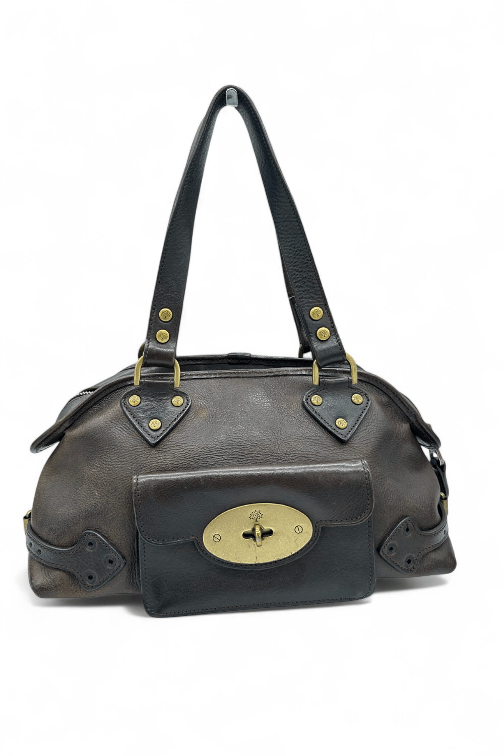 Vintage Mulberry Knightsbridge Turnlock Handbag in Chocolate Brown Leather - Thanks it's Vintage
