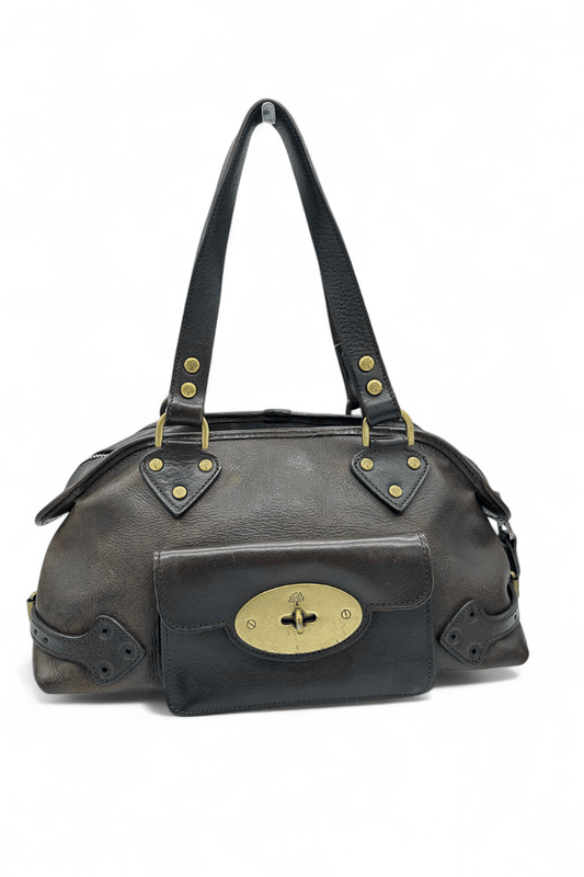 Vintage Mulberry Knightsbridge Turnlock Handbag in Chocolate Brown Leather - Thanks it's Vintage